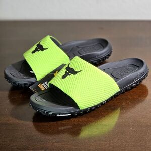 Under Armour UA Project Rock Slides 2.0 Volt Green Black Michelin Gripper 13 New